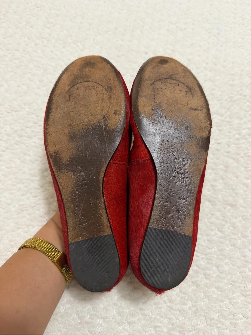 Tory Burch Real Bovine Hair Leather Jess Red Flats Size 6.5